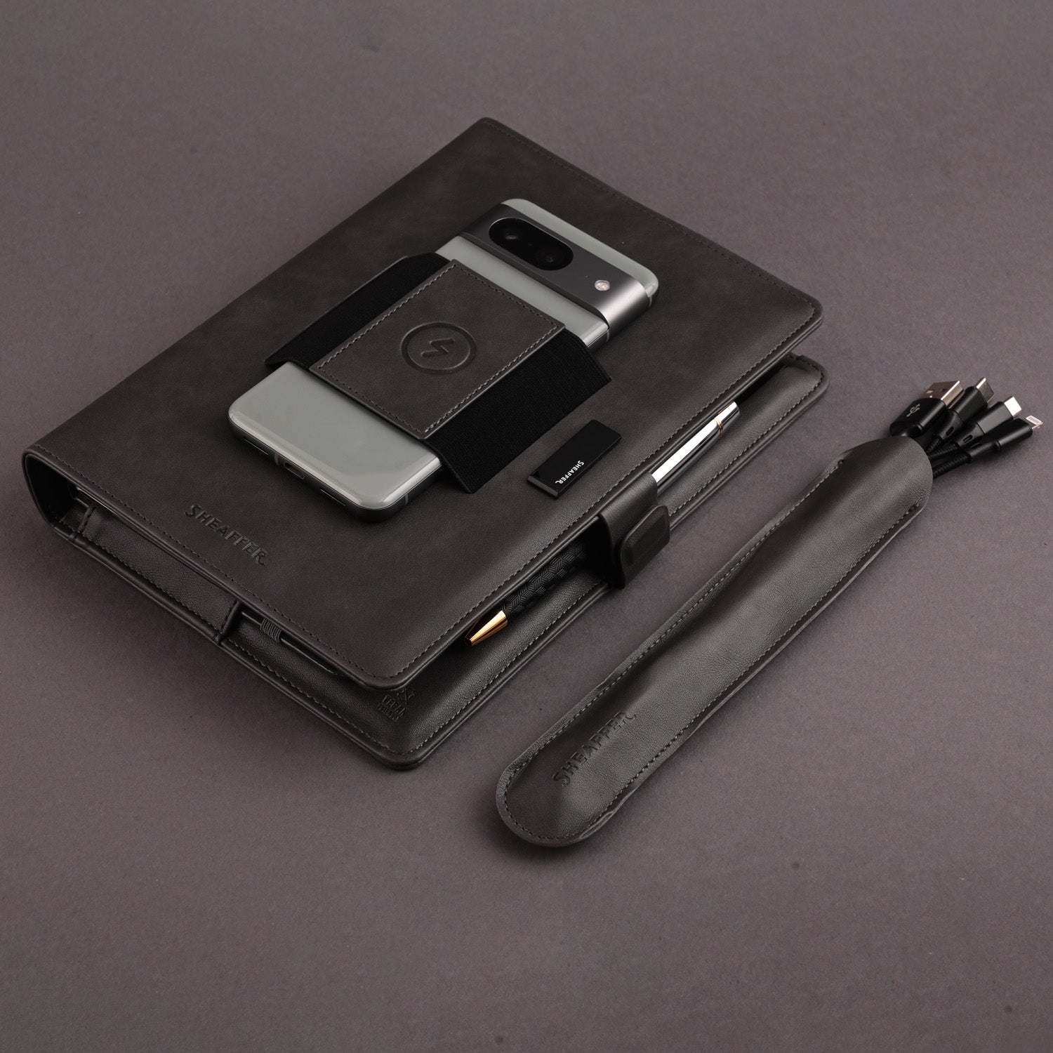 Sheaffer Superbook Organizer with Wireless Charging + 12000 mAh Powerbank and 16GB Pendrive - Grey