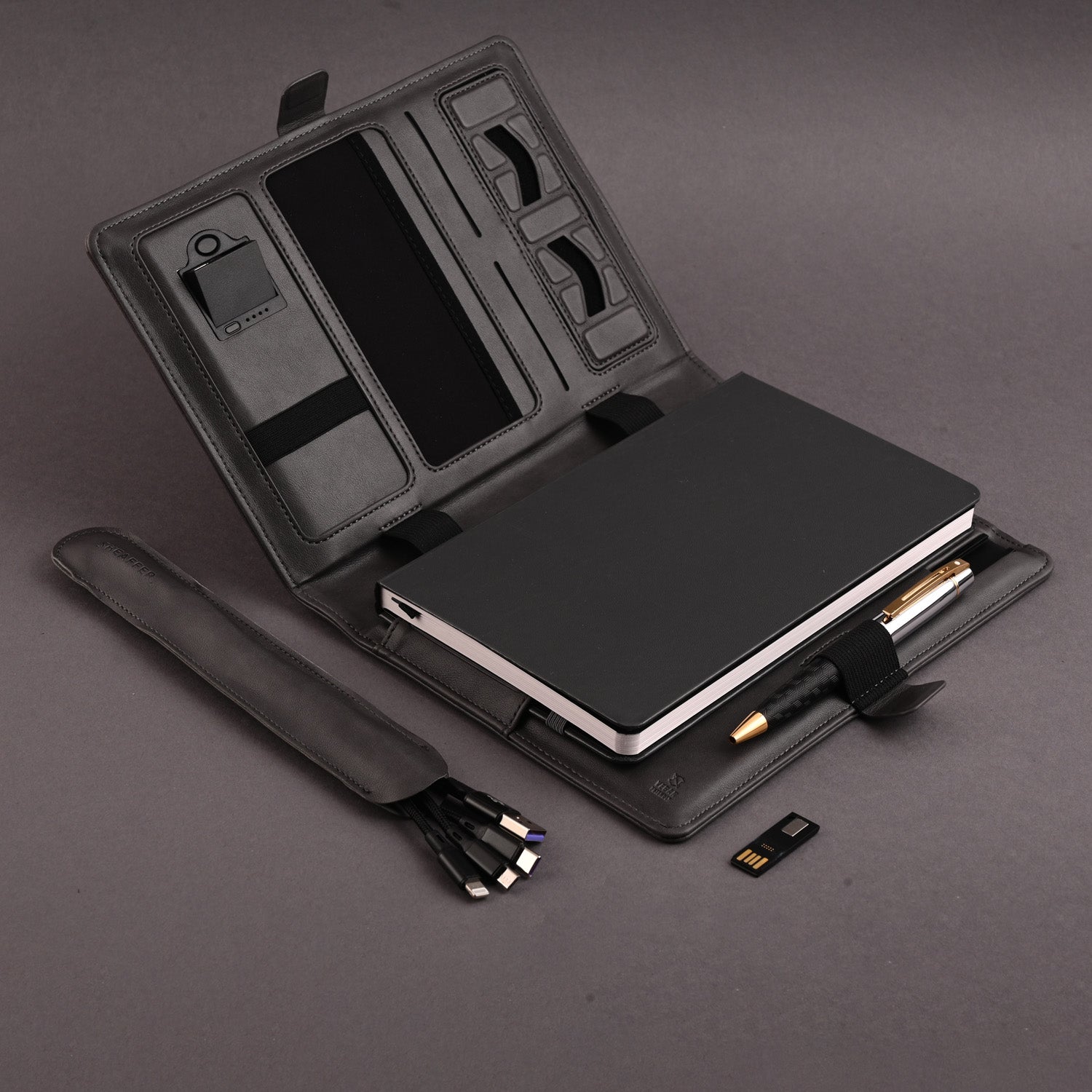Sheaffer Superbook Organizer with Wireless Charging + 12000 mAh Powerbank and 16GB Pendrive - Grey
