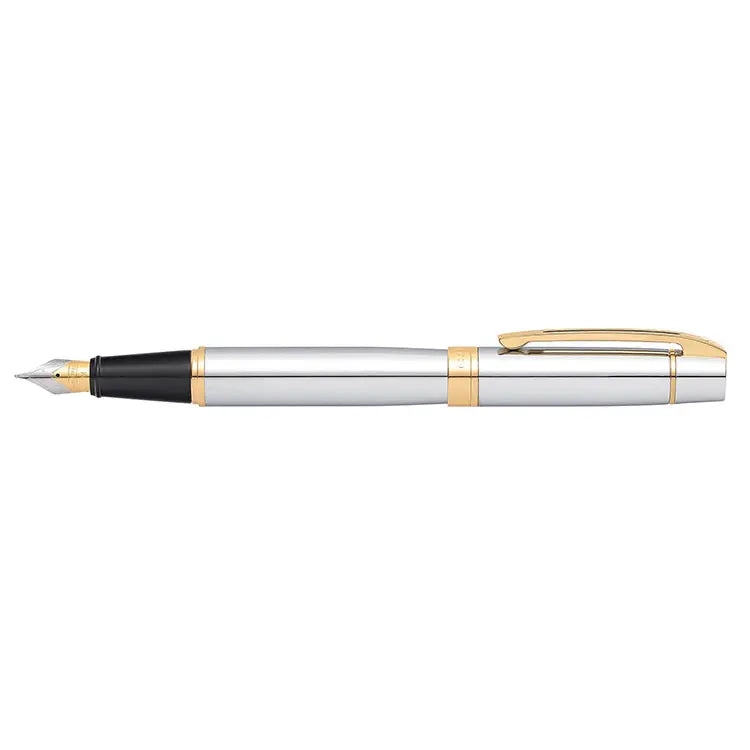 Sheaffer 300 Fountain Pen Bright Chrome with Gold Tone Trim Fine
