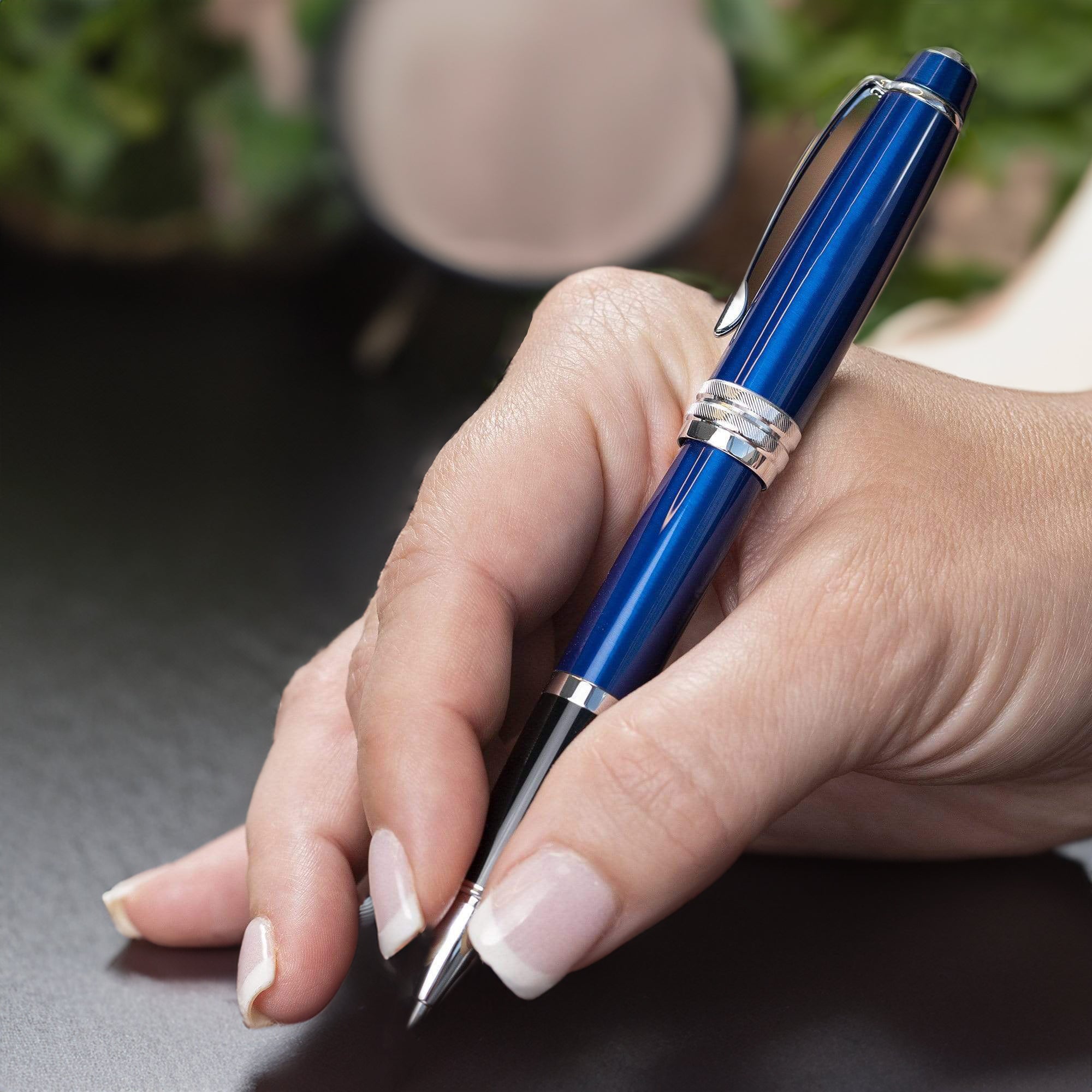 Cross Bailey Blue Lacquer Rollerball Pen with Chrome Trim