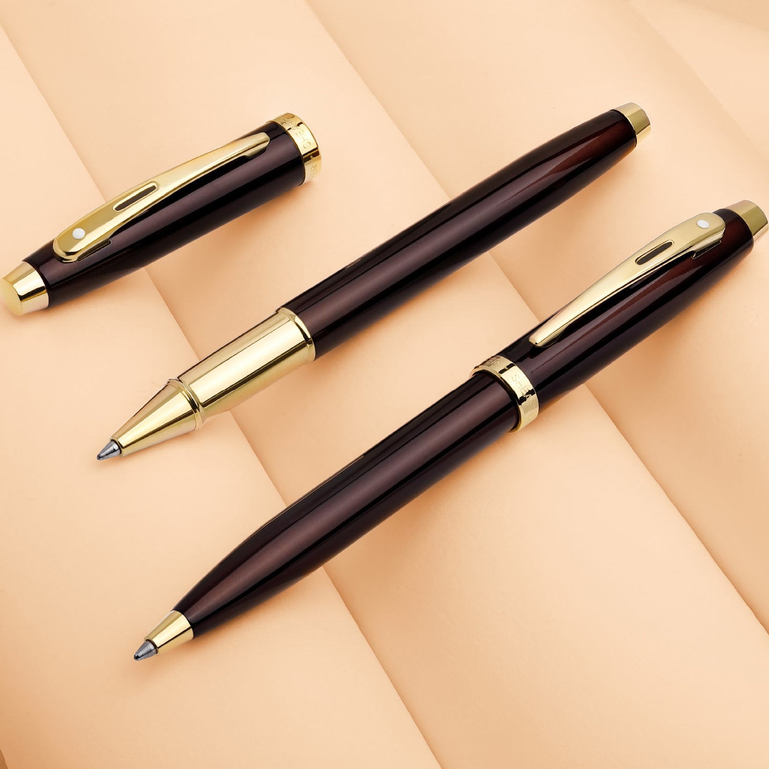 Sheaffer 100 Glossy Coffee Brown Rollerball Pen With PVD Gold-Tone Trim