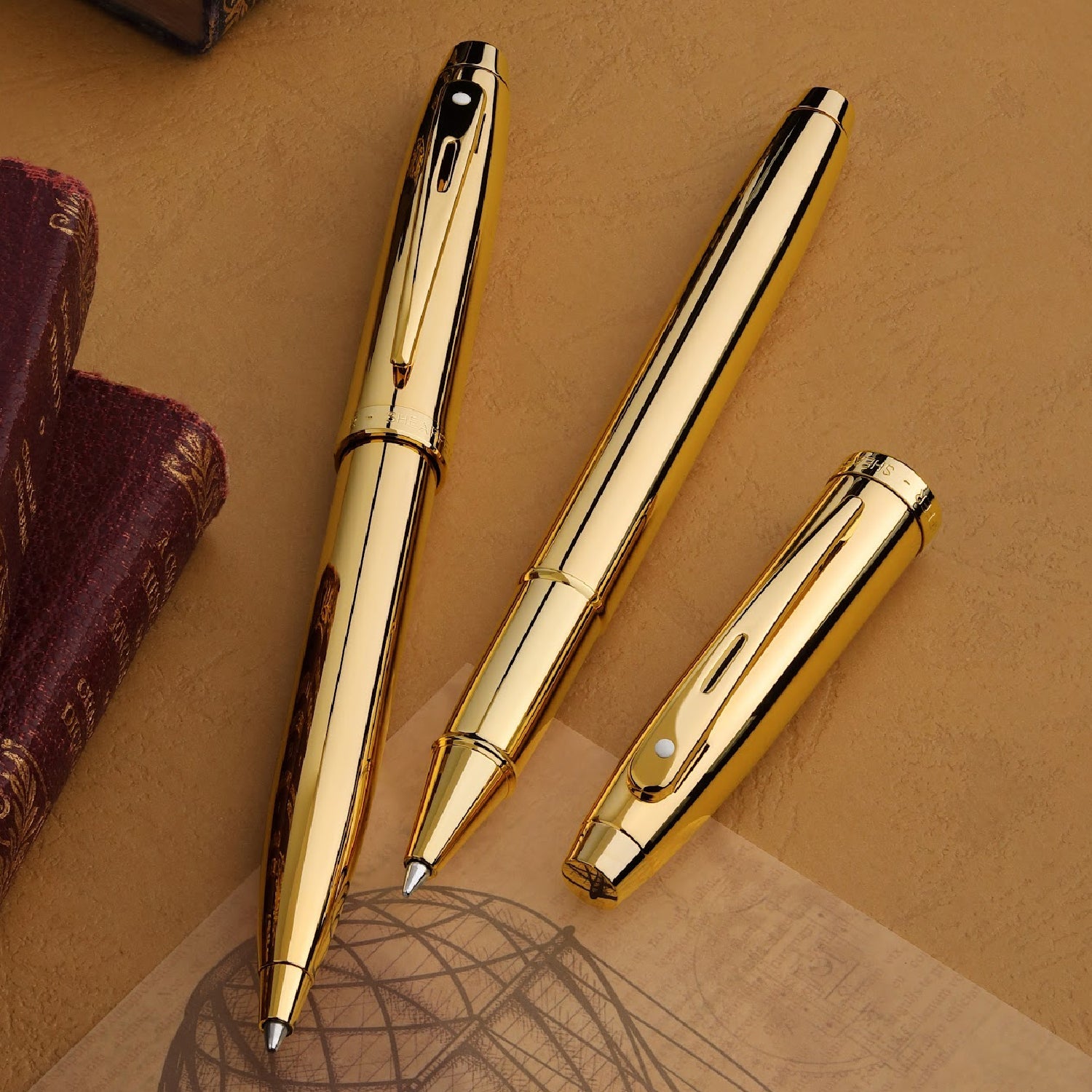 Sheaffer 100 Glossy PVD Gold Rollerball Pen With PVD Gold Trim