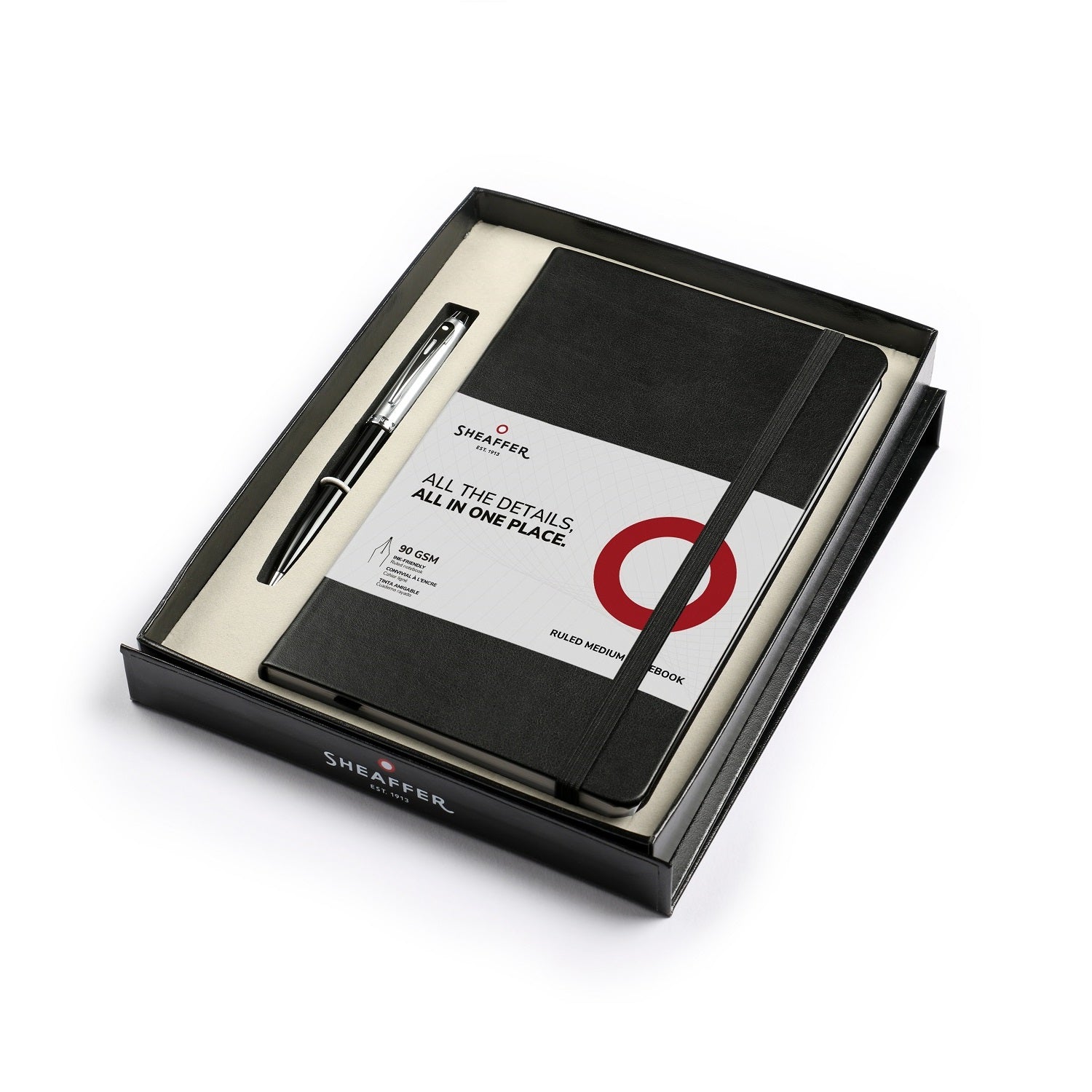 Sheaffer Gift Set - 100 Series Black & Brushed Chrome Ball Pen with A5 Black Notebook