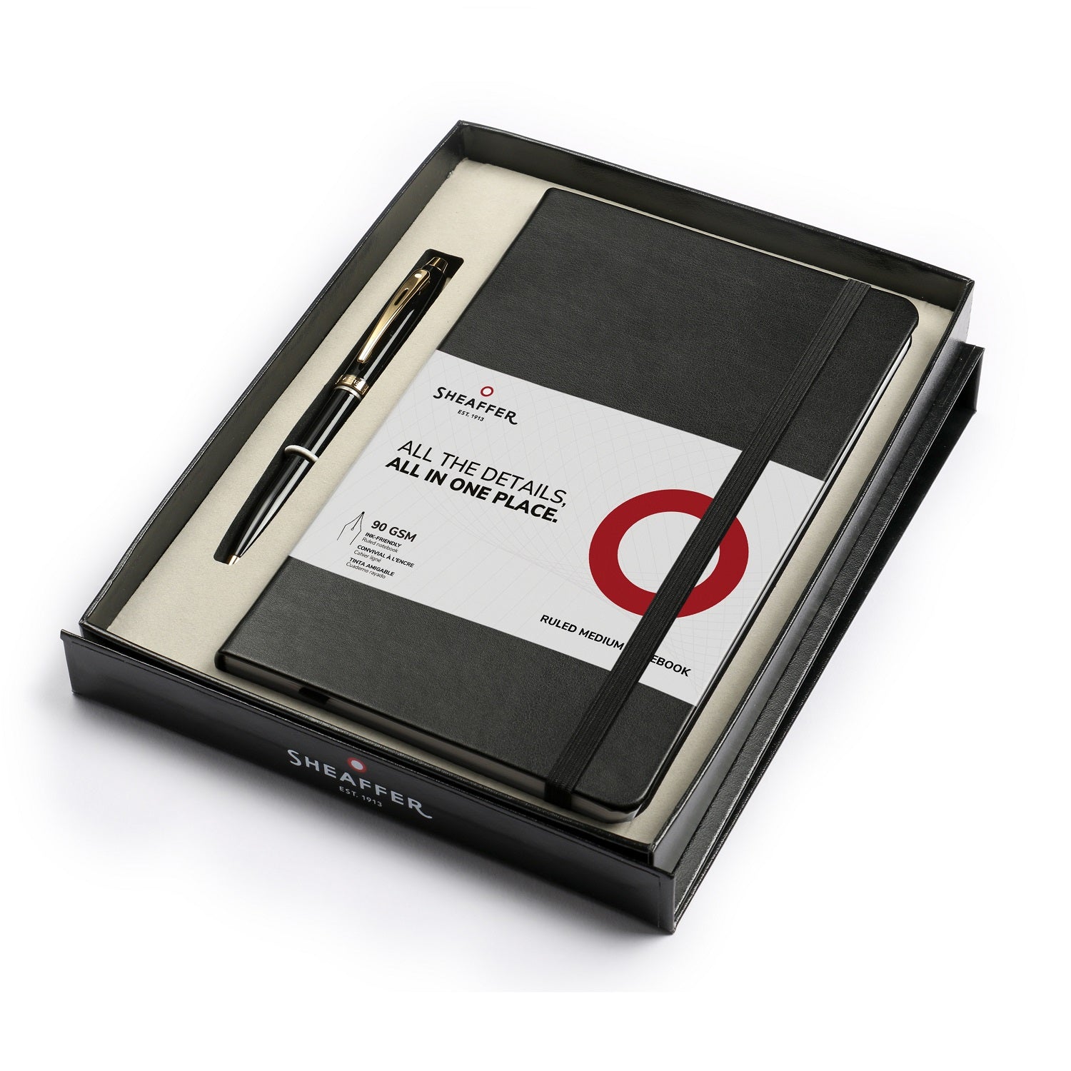 Sheaffer Gift Set - 100 Series Glossy Black GT Ball Pen with A5 Black Notebook
