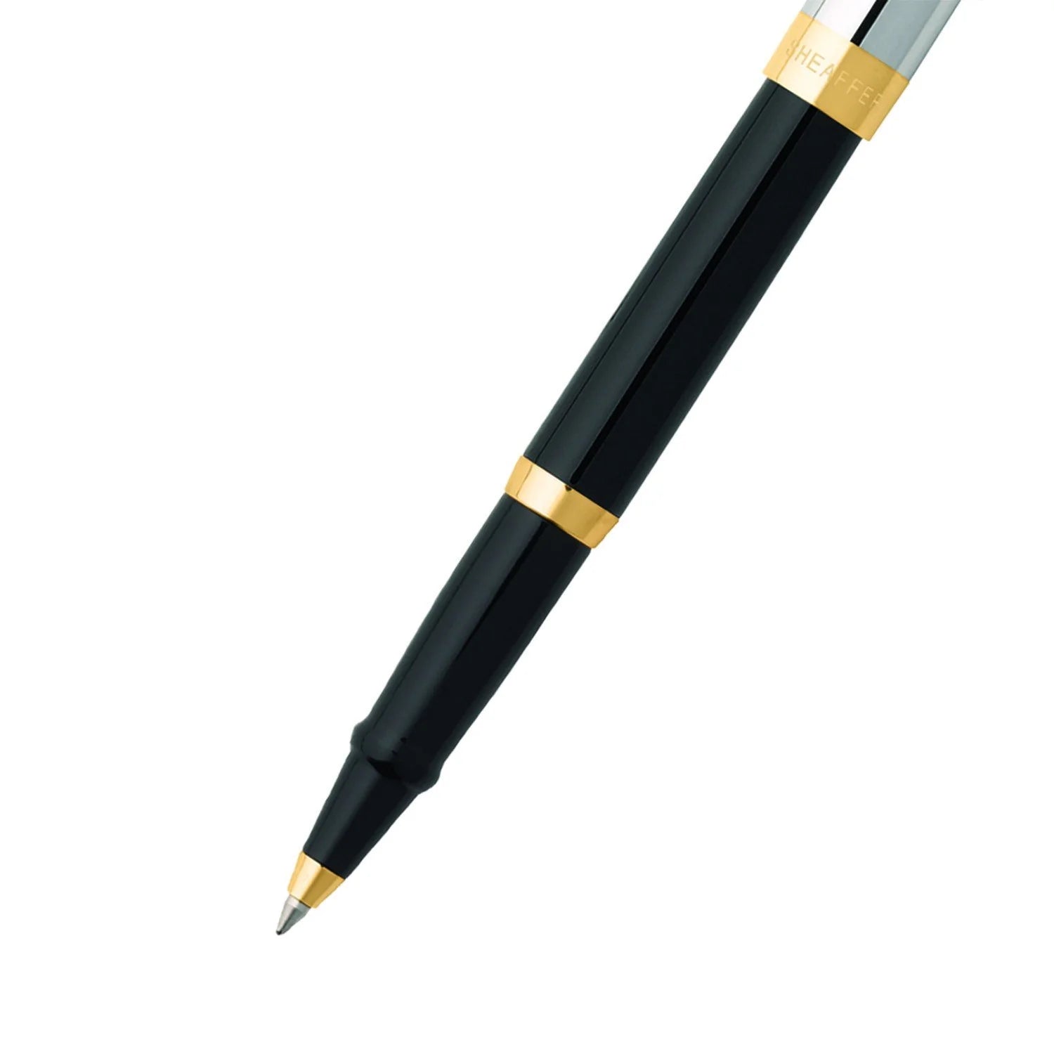 Sheaffer Sagaris Rollerball Pen Glossy Black Barrel with Chrome Cap and Gold Trim