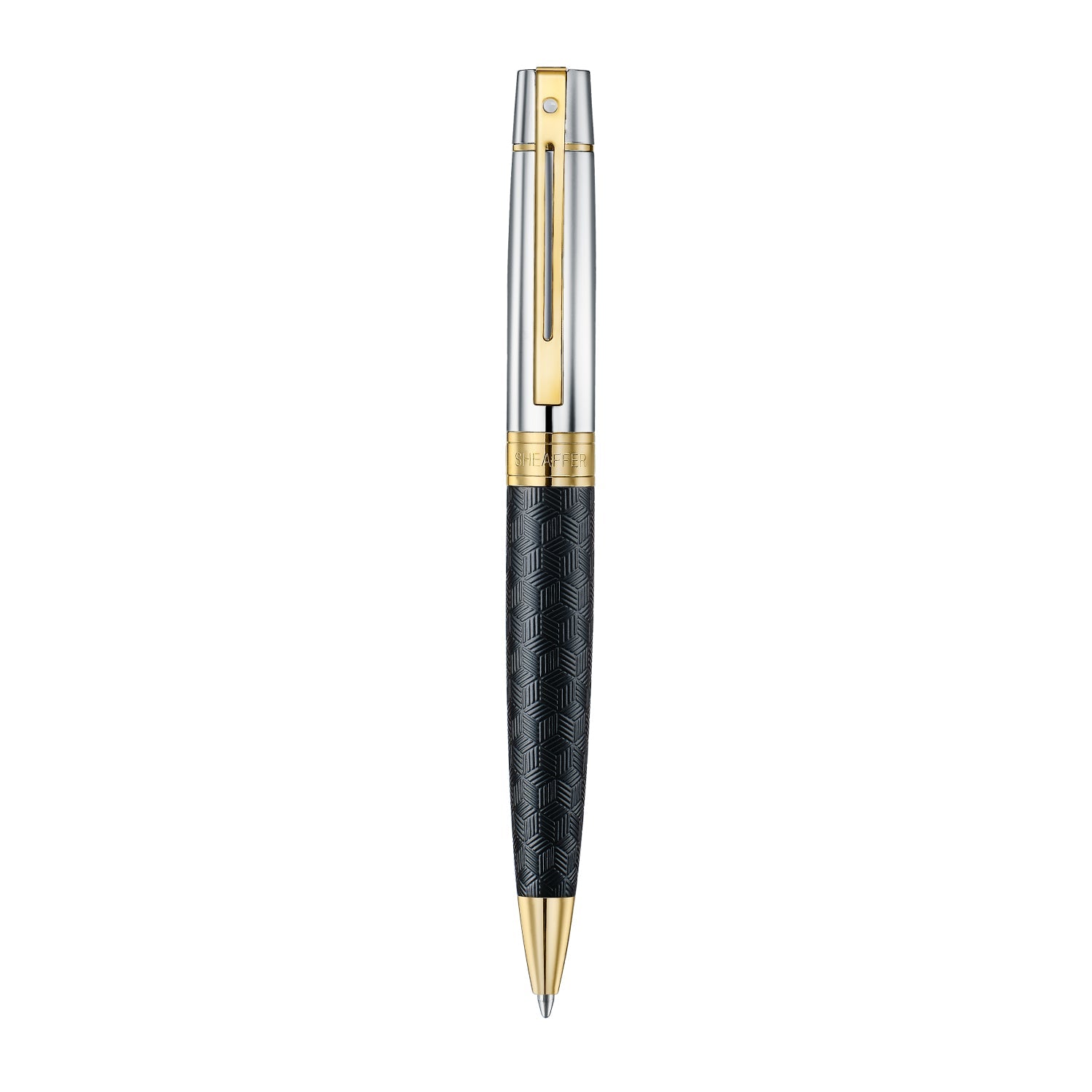 Sheaffer 300 Engraved Black Ballpoint Pen with Chrome Cap and Gold Trims