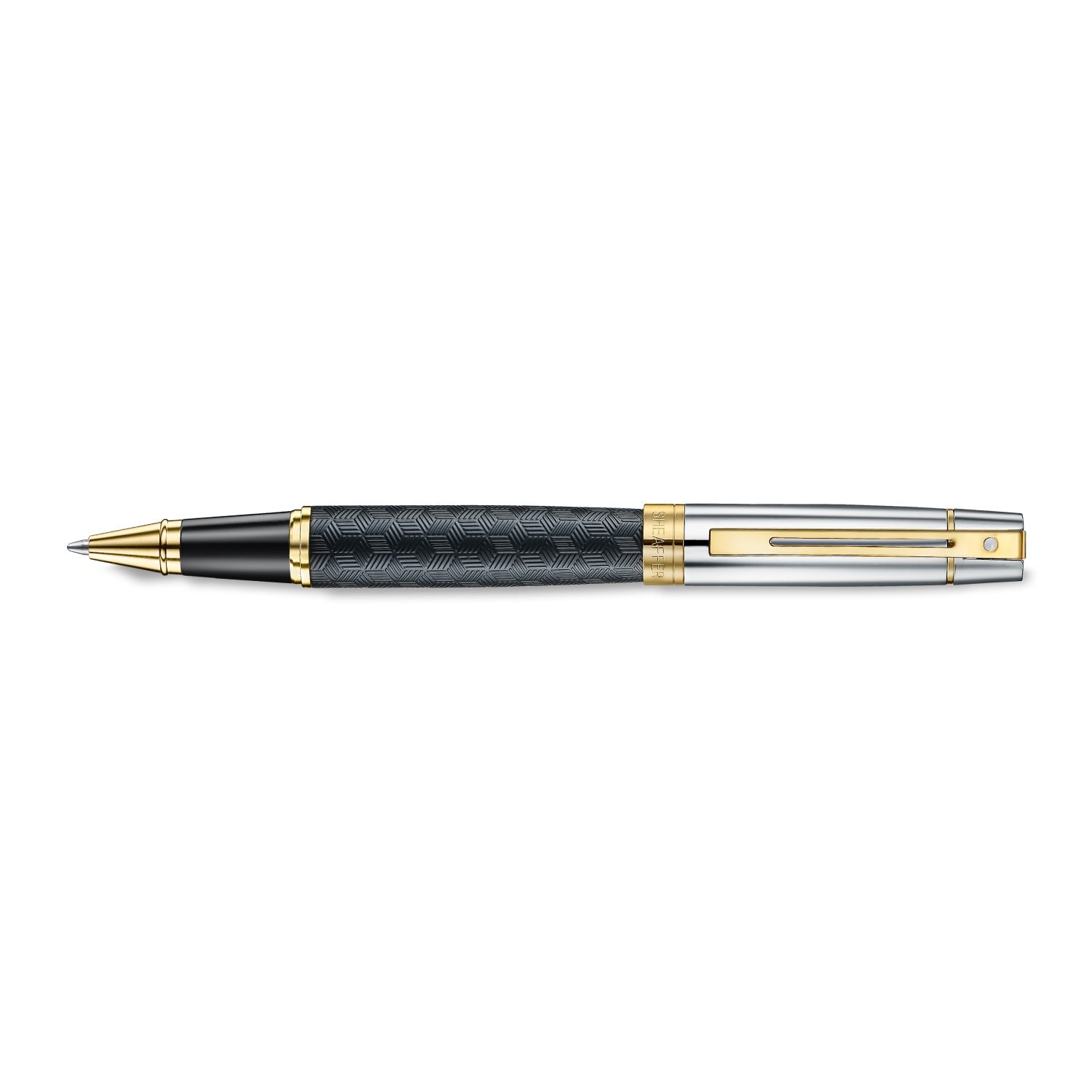 Sheaffer 300 Engraved Black Rollerball Pen with Chrome Cap and Gold Trims