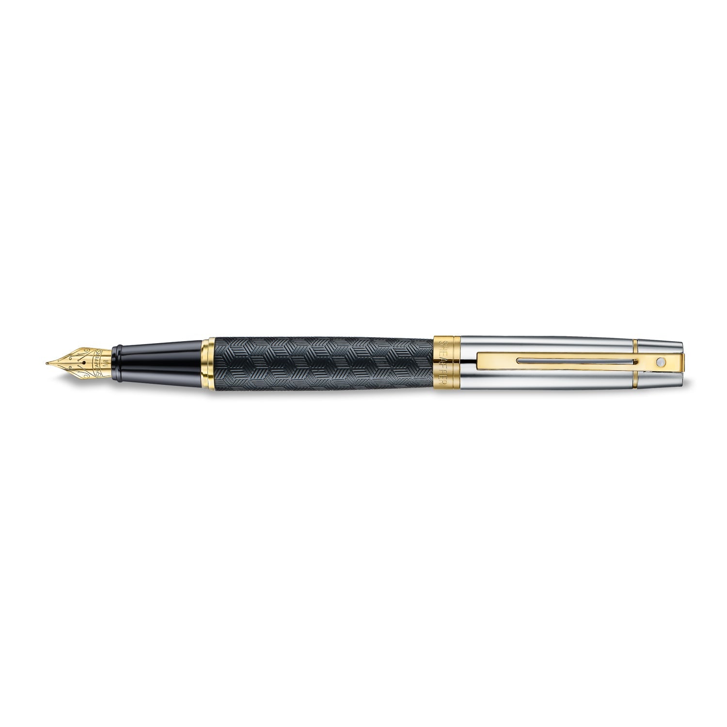 Sheaffer 300 Engraved Black Fountain Pen with Chrome Cap and Gold Trims