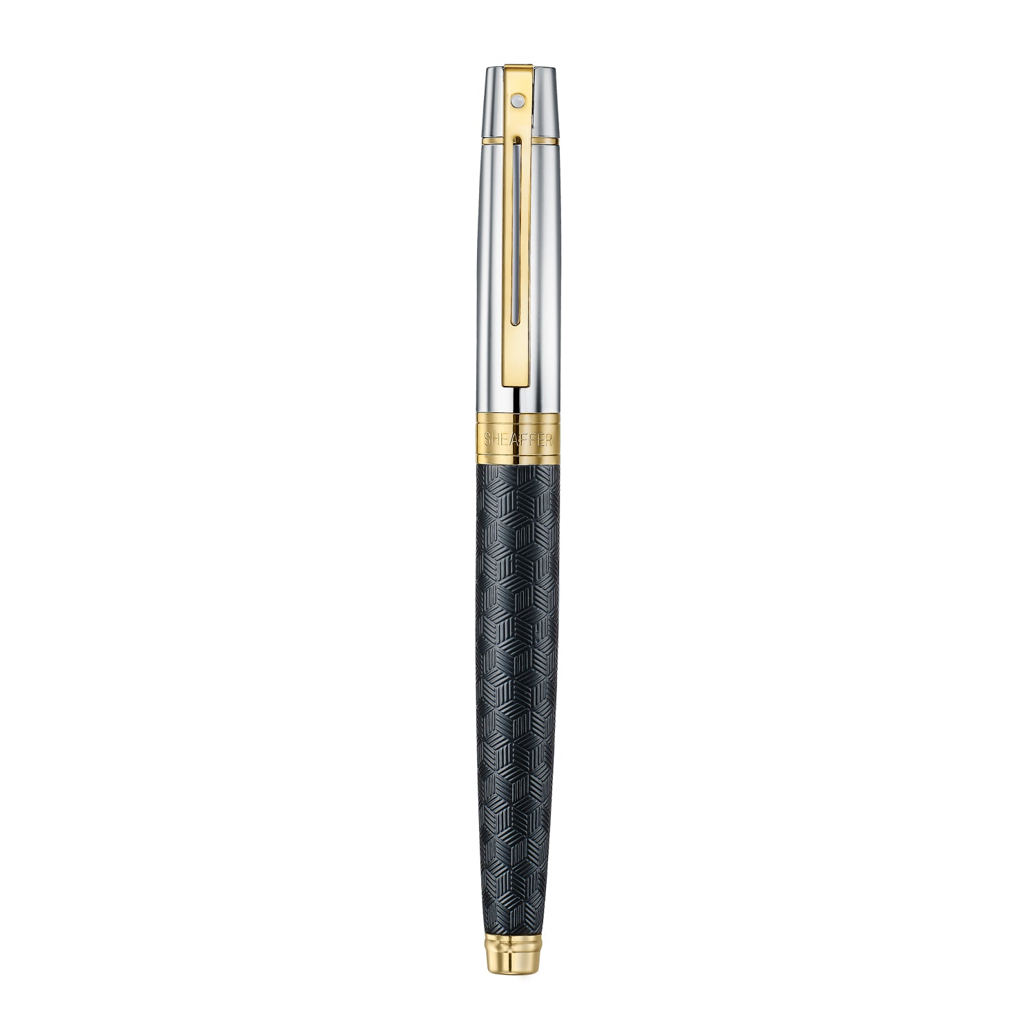 Sheaffer 300 Engraved Black Fountain Pen with Chrome Cap and Gold Trims