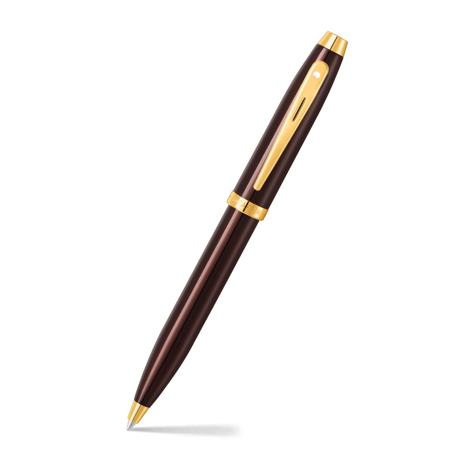 Sheaffer Gift Set ft. Glossy Brown 100 Ballpoint Pen with Gold Trims and Rustic Mocha Credit Card Holder