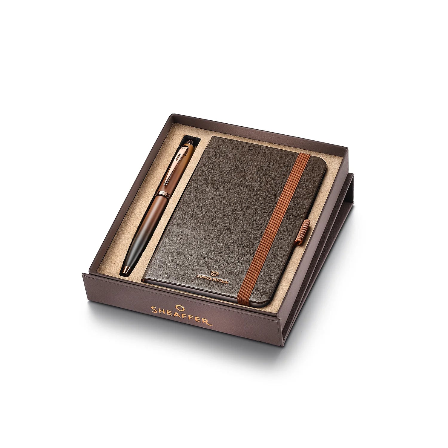 Sheaffer Gift Set ft. Coffee Edition 100 Ballpoint Pen with Regal Brown PVD Trims and Small Notebook