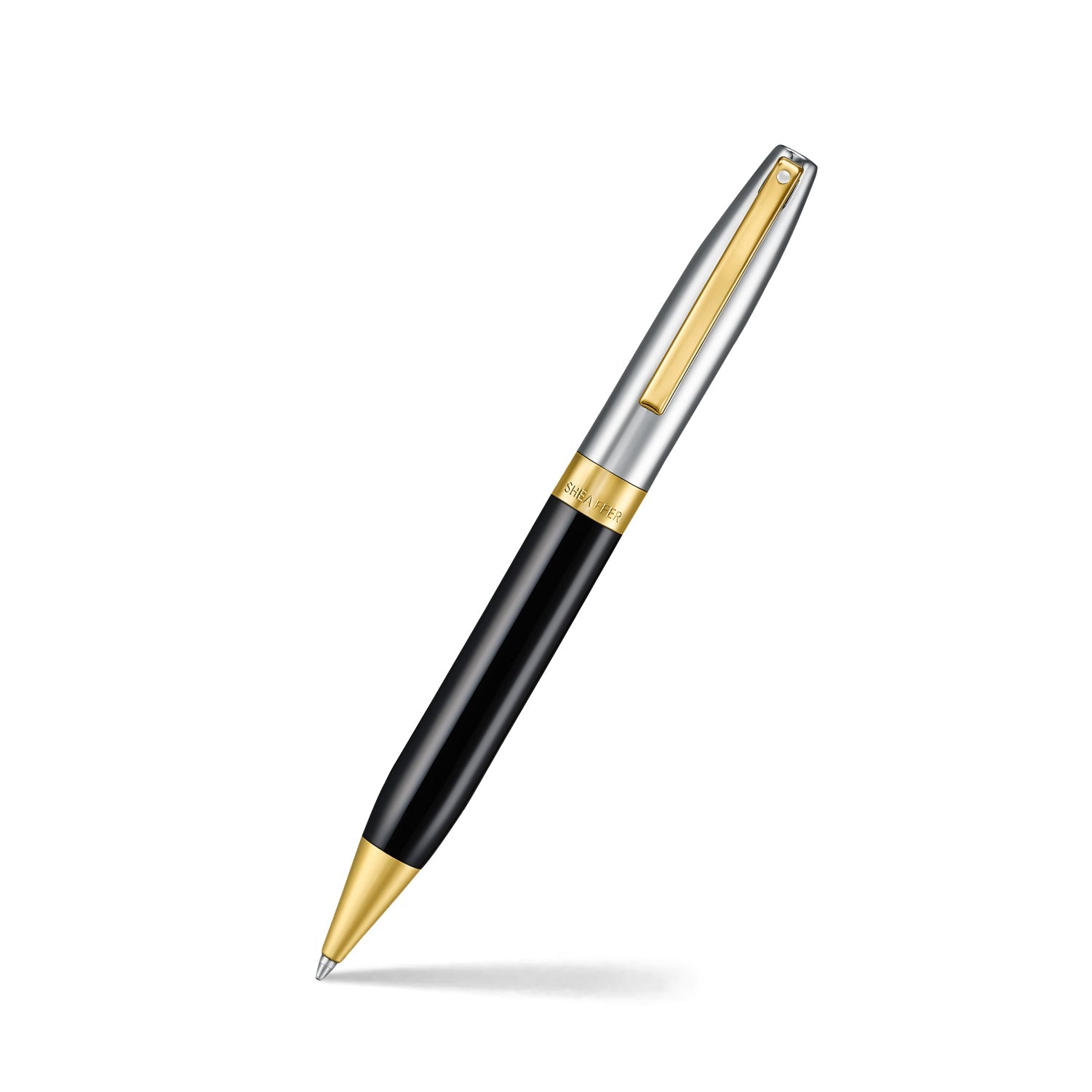 Sheaffer Legacy Glossy Black and Chrome Bi-color Ballpoint Pen with 14K PVD Gold-Plated, Stainless Steel Trims