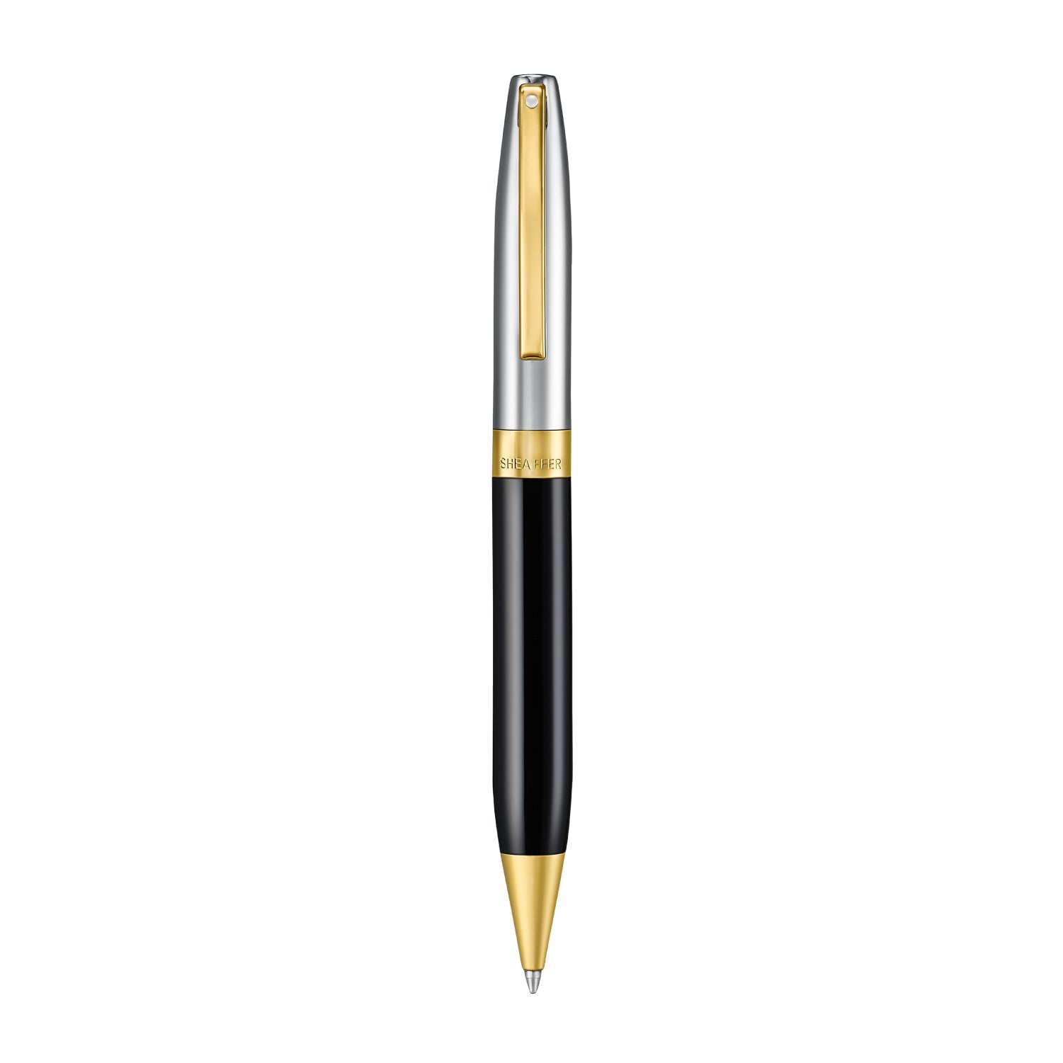 Sheaffer Legacy Glossy Black and Chrome Bi-color Ballpoint Pen with 14K PVD Gold-Plated, Stainless Steel Trims