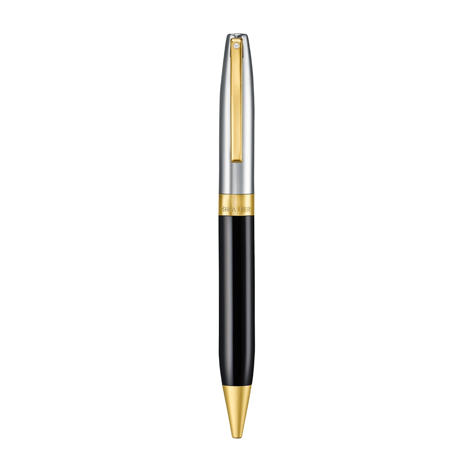 Sheaffer Legacy Glossy Black and Chrome Bi-color Ballpoint Pen with 14K PVD Gold-Plated, Stainless Steel Trims