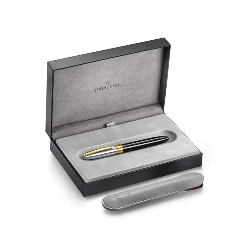 Sheaffer Legacy 9065 Glossy Black and Chrome Bi-color Fountain Pen with 14K PVD Gold-Plated, Stainless Steel Inlaid Nib and Trims