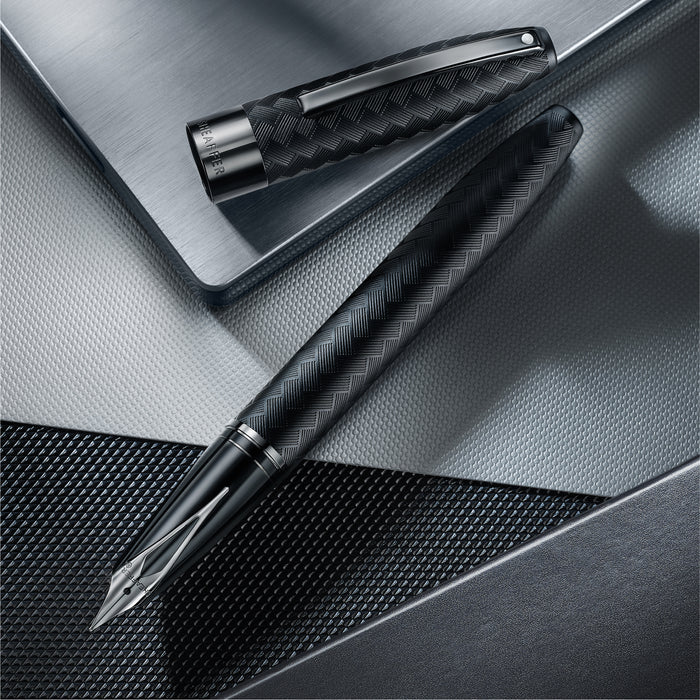 Sheaffer Legacy Chevron Matte Black Fountain Pen with PVD Gunmetal Inlaid Nib and Trims