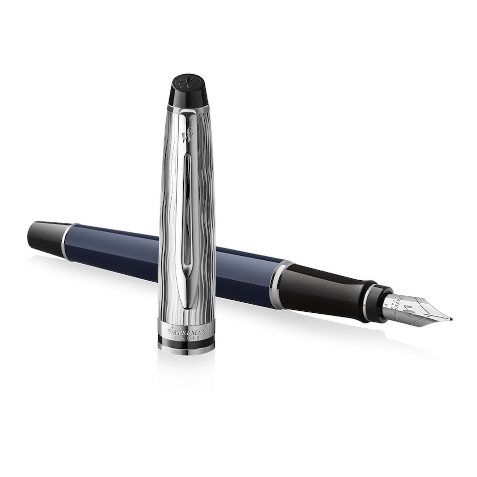 Waterman Expert Deluxe Fountain Pen Blue with Chrome Trim