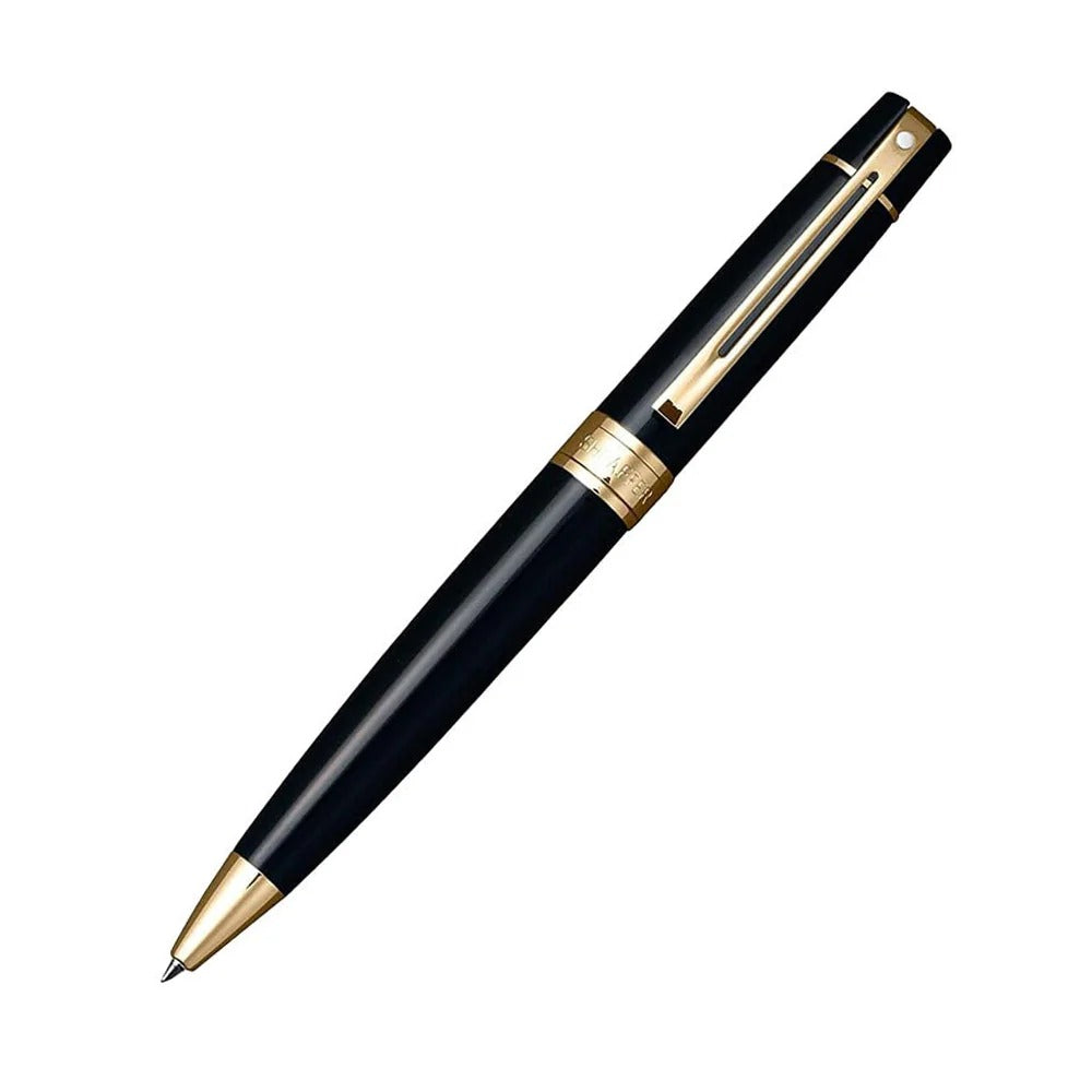 Sheaffer Gift Set 300 Glossy Black with Gold-Tone Trim Ball Pen with Gold Table Clock